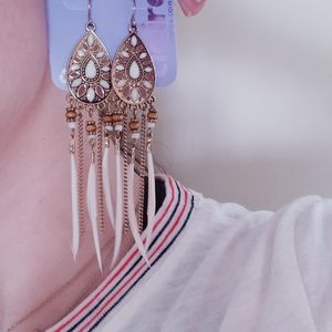 Feather and Chain drop earrings